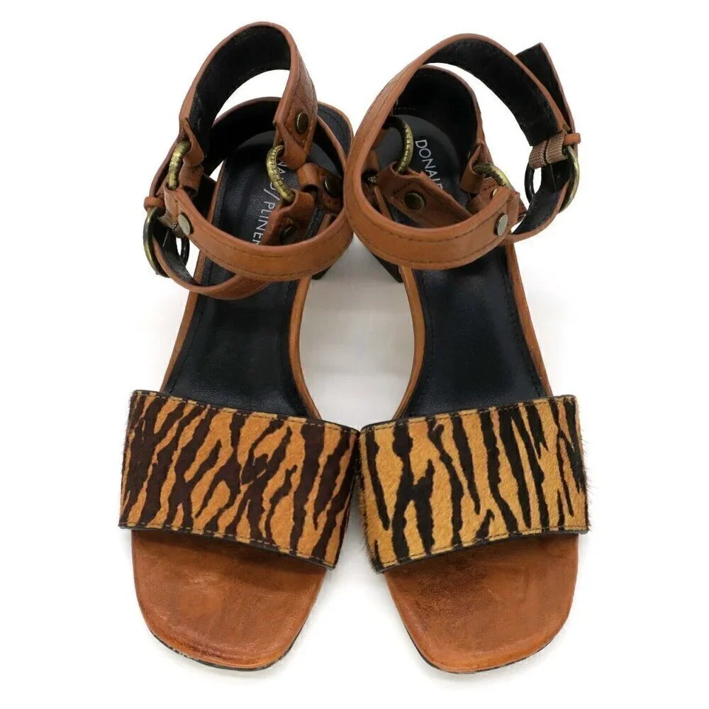 Donald J. Pliner Ding Calf Hair Strappy Ankle Heel Sandals Shoes Women's 8M